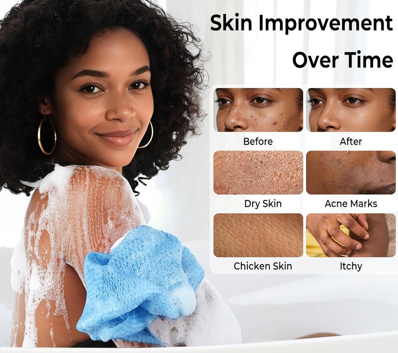 RelaxScene African Net Sponge Authentic - 2 Pieces Exfoliating Body Scrubber Bath Sponge Babyblue&Orange - Back Scrubber Washcloth for Shower - Real African Scrub Exfoliator Body Care Bathing Accessories - Image 3